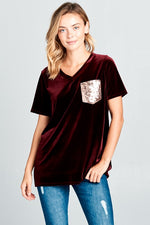 VELVET SEQUINCE POCKET BOXY TOP