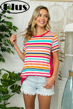 PLUS MULTI STRIPE PRINT JERSEY TOP