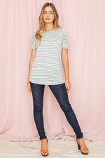 Plus Stripe Puff Ruched Sleeve Top