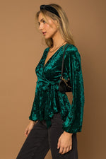 L/S Wrap Waist Tie Velvet Top