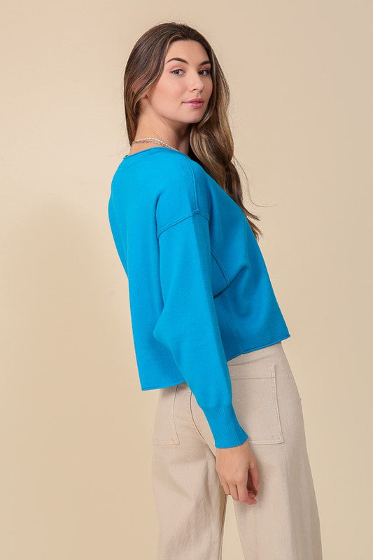 Solid Drop Shoulder V-Neck Top