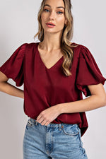 V-Neck Puff Sleeve Blouse Top