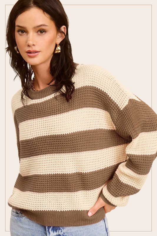 Striped Round Neck Loose Fit Sweater