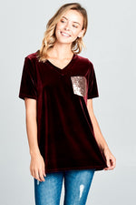 VELVET SEQUINCE POCKET BOXY TOP