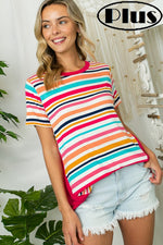 PLUS MULTI STRIPE PRINT JERSEY TOP