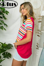 PLUS MULTI STRIPE PRINT JERSEY TOP