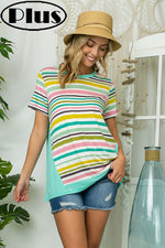 PLUS MULTI STRIPE PRINT JERSEY TOP