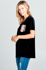 VELVET SEQUINCE POCKET BOXY TOP