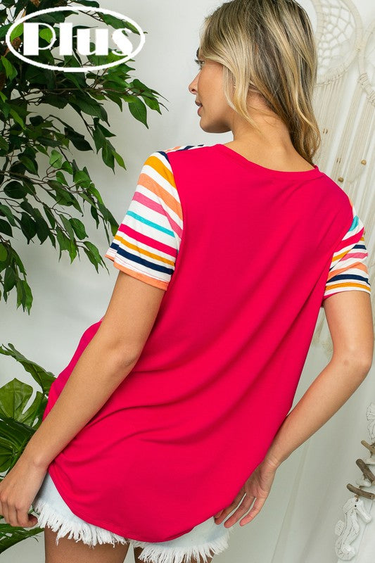 PLUS MULTI STRIPE PRINT JERSEY TOP