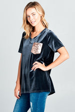 VELVET SEQUINCE POCKET BOXY TOP